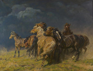 Horses in the storm wind - Alfred Roloff — artwork view