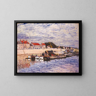 Barges sur le Loing à Saint-Mammes - Alfred Sisley — framed artwork on a wall
