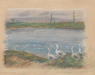 Four Geese by a Pond - Alfred Sisley — artwork view