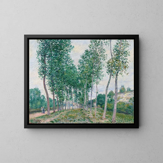 L'allée des peupliers au bord du Loing - Alfred Sisley — framed artwork on a wall