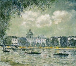 Landscape painting along the Seine with the Institut de France and the Pont des Arts - Alfred Sisley — artwork view