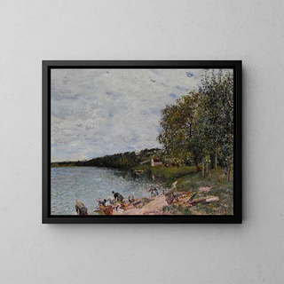 Laundresses near Champagne - Alfred Sisley — framed artwork on a wall