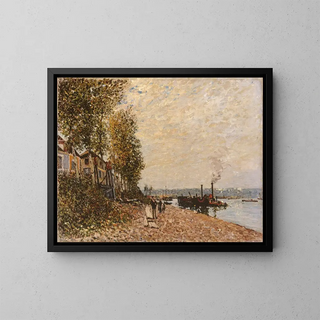 The Loing Towing Boat at Saint-Mammes - Alfred Sisley — framed artwork on a wall