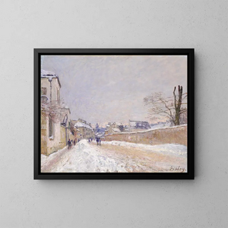 Rue Eugène Moussoir in Moret in winter - Alfred Sisley — framed artwork on a wall