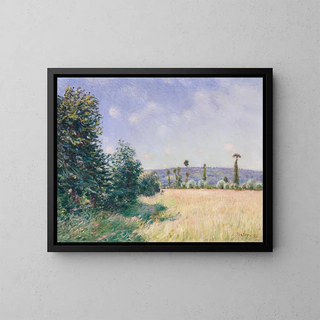 Prairies de Sahurs au soleil du matin - Alfred Sisley — framed artwork on a wall
