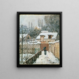 Snow at Louveciennes - Alfred Sisley — framed artwork on a wall