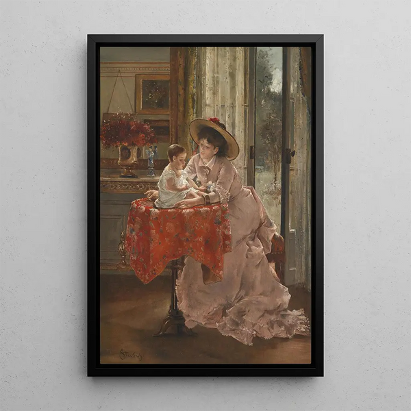 The Happy Mother - Alfred Stevens — framed artwork on a wall