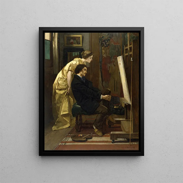 The painter and his model - Alfred Stevens — framed artwork on a wall