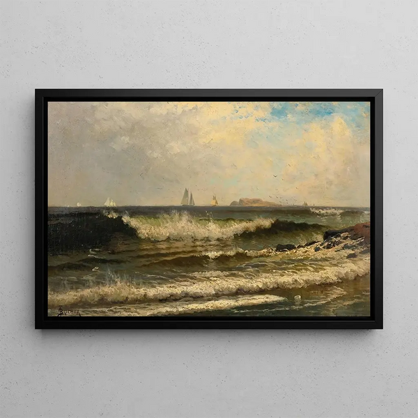 Vagues déferlantes - Alfred Thompson Bricher — framed artwork on a wall