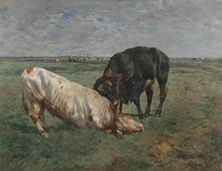 Combat between two young bulls - Alfred Verwee — artwork view