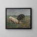 Combat between two young bulls - Alfred Verwee — framed artwork on a wall
