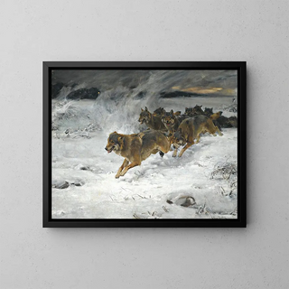 A wolf pack - Alfred von Wierusz-Kowalski — framed artwork on a wall