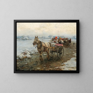 The Post Coach Journey - Alfred von Wierusz-Kowalski — framed artwork on a wall