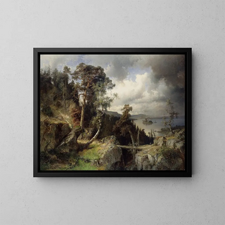 Landscape motif painting of Swedish Kolmrden - Alfred Wahlberg — framed artwork on a wall