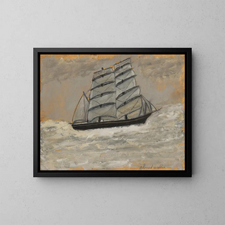 Ship at Sea in a Storm - Alfred Wallis — framed artwork on a wall
