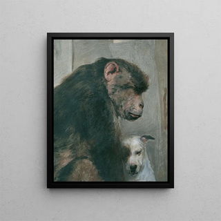 Monkey and Dog - Alfred Wesemann — framed artwork on a wall
