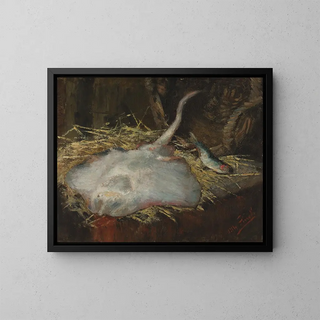 Still life with ray and herring - Alfred William Finch — framed artwork on a wall