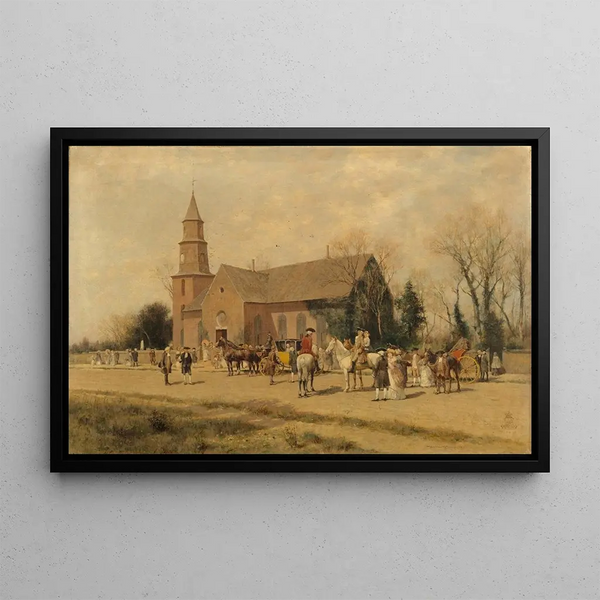 Old Church of Bruton in Williamsburg, Virginia, during the time of Lord Dunmore - Alfred Wordsworth Thompson — framed artwork on a wall