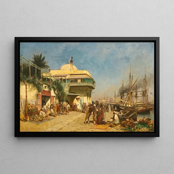 The Port of Algiers - Alfred Wordsworth Thompson — framed artwork on a wall