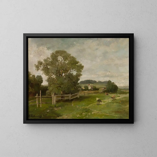 Landscape with Cows - Alfred Zimmermann — framed artwork on a wall