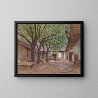 Houses of Peasants near Klagenfurt - Alfred Zoff — framed artwork on a wall