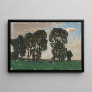 Langenpreising pasture with large trees - Alfred Zoff — framed artwork on a wall