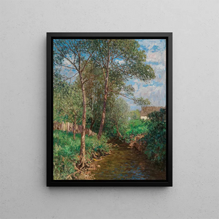 Sunny Stream Landscape Painting - Alfred Zoff — framed artwork on a wall