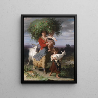A mother with her children on the way home - Alfred van Muyden — framed artwork on a wall