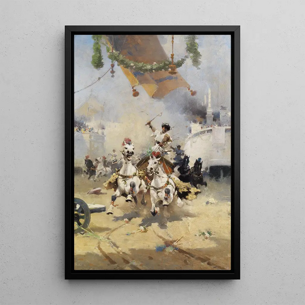 Reproduction of the painting Race of chariots with bigas in the Roman arena - Alfredo Tominz