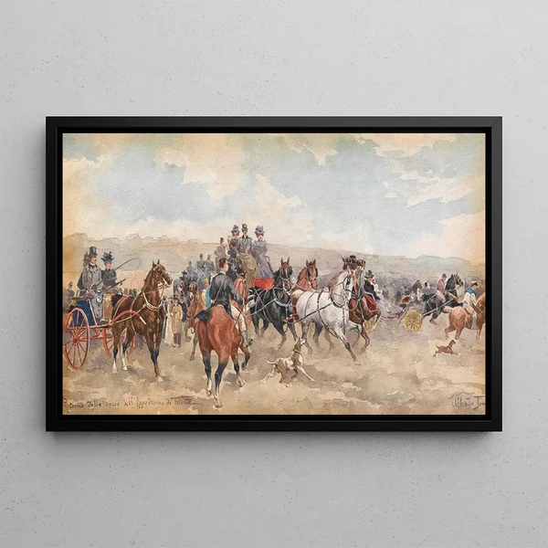 Return from the racecourse in Trieste - Alfredo Tominz — framed artwork on a wall