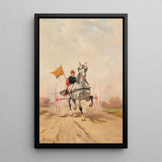 La Course de sulky - Alfredo Tominz — framed artwork on a wall