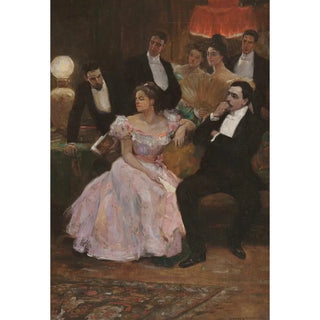 Reproduction of the painting of a formal meeting - Alice Barber Stephens