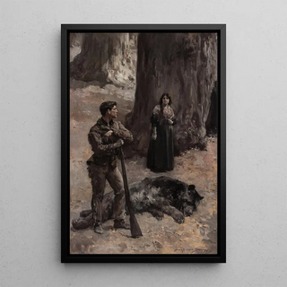 The Bear Hunter - Alice Barber Stephens — framed artwork on a wall