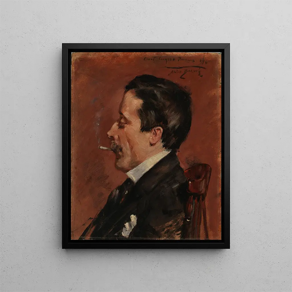Man with a Cigarette - Alice Pike Barney — framed artwork on a wall