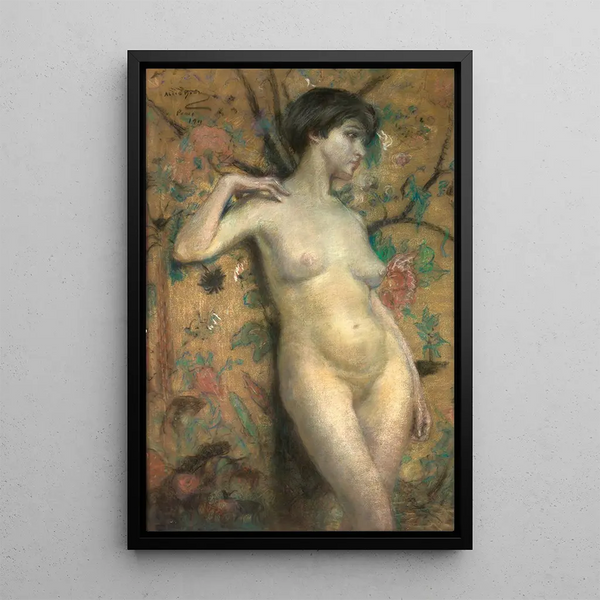 Nude painting in front of a screen - Alice Pike Barney — framed artwork on a wall