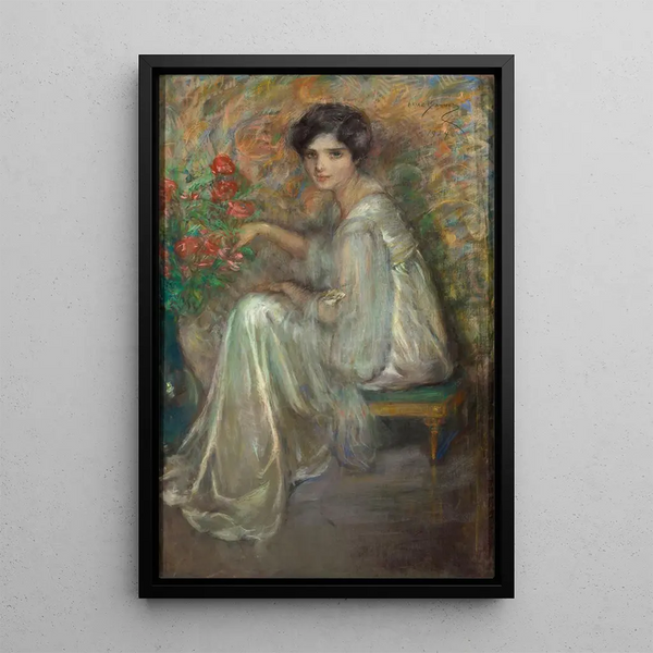Young woman with roses - Alice Pike Barney — framed artwork on a wall