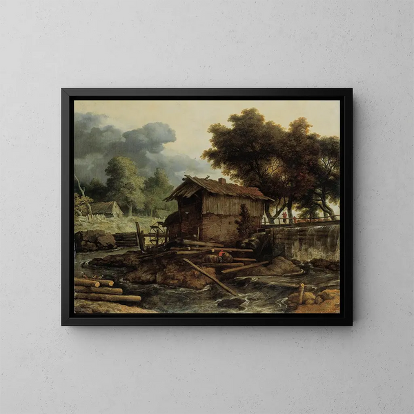 Landscape with sawmill - Allaert van Everdingen — framed artwork on a wall