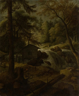 Norwegian landscape painting with watermill on a stream - Allaert van Everdingen — artwork view