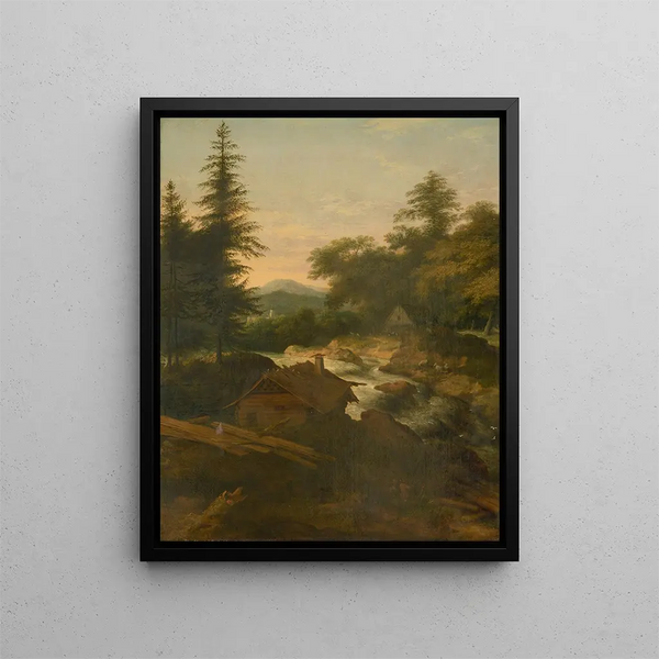 Landscape with a Chalet by Allaert van Everdingen — framed artwork on a wall