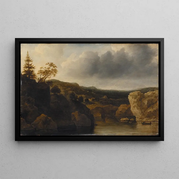 Rivage with Cliffs - Allaert van Everdingen — framed artwork on a wall