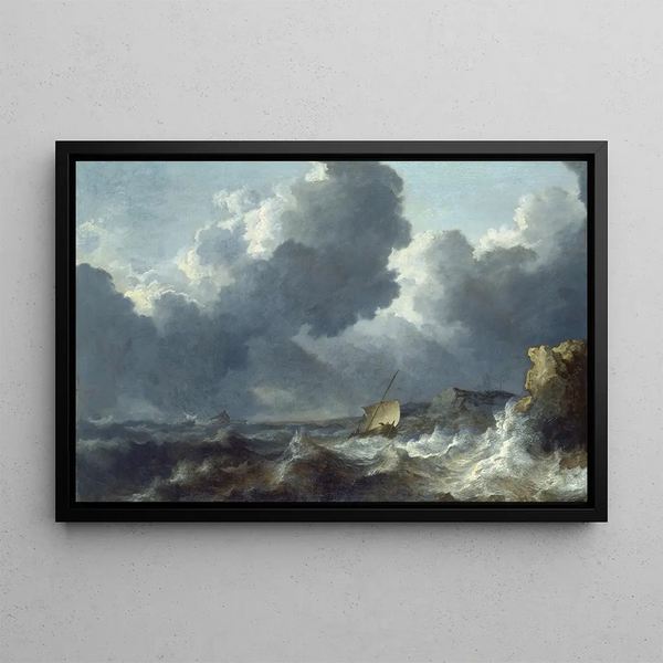 Stormy Sea Painting - Allaert van Everdingen — framed artwork on a wall