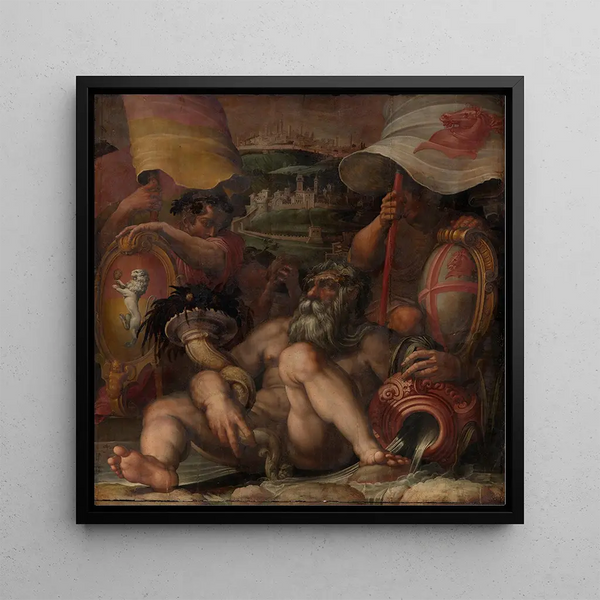 Allegory of Colle val d'Elsa and San Gimignano - Giorgio Vasari — framed artwork on a wall