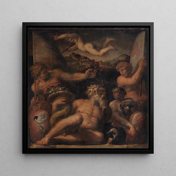 Allegory of Cortona and Montepulciano - Giorgio Vasari — framed artwork on a wall