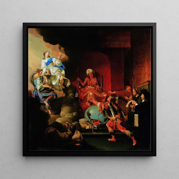 Allegory of Injustice Crowned - Ary de Vois — framed artwork on a wall