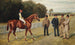 the racing horse Kingswood with C. Wood, trainer Sherrad, and Sir G. Chetwynd Bart, Lord Lurgan, and M. E.H. Benson nearby - Allen Culpeper Sealy — artwork view