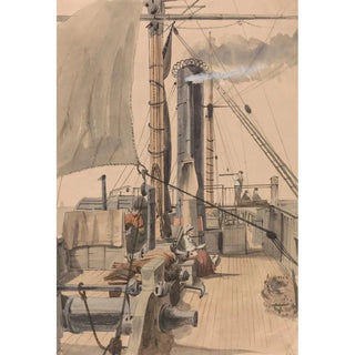 Pont d'un bateau à vapeur avec une fille lisant et un cheval voyageant dans un box - Allen Edward Everitt — artwork view