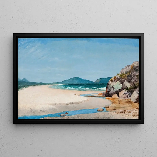 Marine landscape painting in Guarujá - Almeida Júnior — framed artwork on a wall