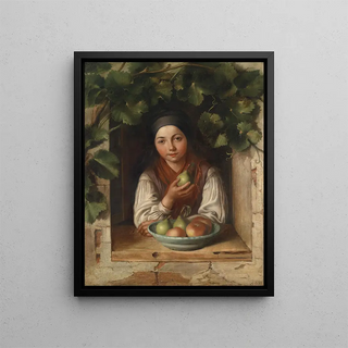 Girl at the Vine-covered Window - Alois Eiss — framed artwork on a wall