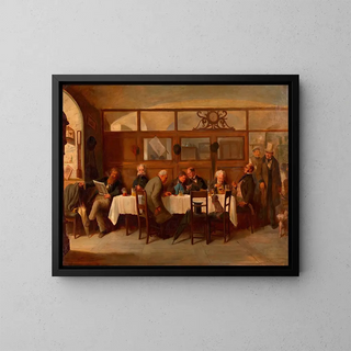Tavern Scene Painting - Alois Greil — framed artwork on a wall