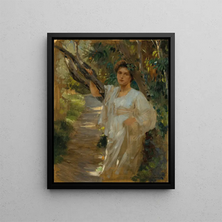 A girl in the forest - Alois Hans Schram — framed artwork on a wall